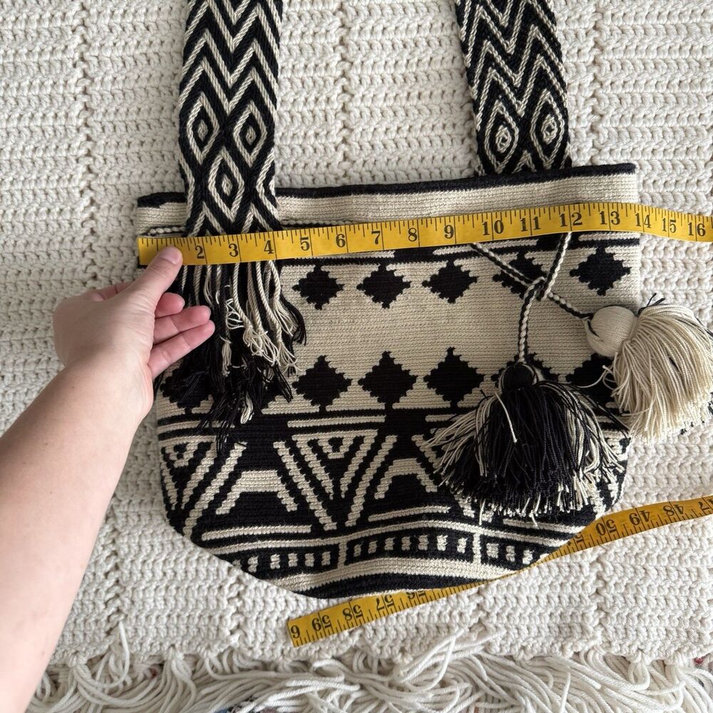 Handmade Wayuu Mochila Bucket-Style Crocheted Shoulder Bag Boho Cotton Indie - Picture 4 of 7